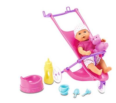 SIMBA NEW BORN BABY Poupon 12cm boit et fait pipi + Poussette et accessoires