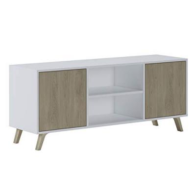 SKRAUT HOME Meuble tv avec 2 portes, mod&egrave;le wind, couleur blanc puccini, 140x40x57cm