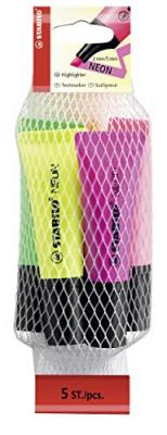  Stabilo surligneur""Neon&nbsp;&ndash;&nbsp;Jaune/Vert/Orange/Rose/magenta (Lot de 5)
