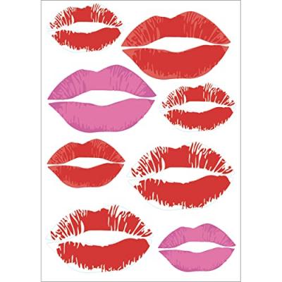 PLAGE Sticker d&eacute;coratif autocollant, trace de rouge &agrave; l&egrave;vres rose et rouge, 21 cm X 29,7 cm