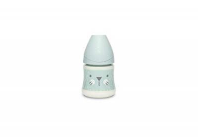 SUAVINEX  Biberon Tetine Ronde D&eacute;bit Lent Moustache Vert 150 ml 1 Unit&eacute;
