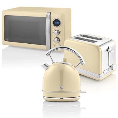 SWAN  Retro STRP2070CNEU Set petit-d&eacute;jeuner Bouilloire + Grille-pain + Micro-ondes 800W Cr&egrave;me