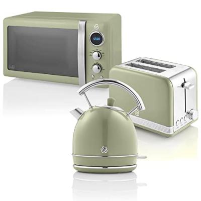 SWAN  Retro STRP2070GNEU Set petit-d&eacute;jeuner Bouilloire + Grille-pain + Micro-ondes 800W Vert