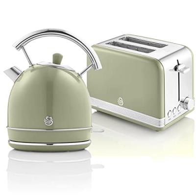 SWAN Ensemble Petit-D&eacute;jeuner Retro -  - Bouilloire 1,8L Sans fil, Grille-Pain 2 Larges Tranches Vert