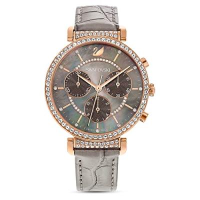 SWAROVSKI  Montre Passage Chrono, bracelet en cuir, Gris, PVD dor&eacute; rose