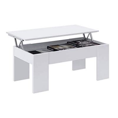 Table basse relevable avec rangement bois m&eacute;lamin&eacute; blanc doppy 100 cm