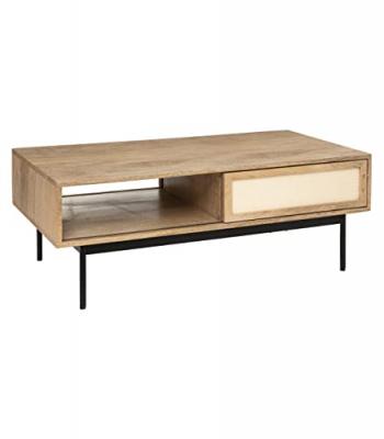 Atmosphera - table basse 2 portes en m&eacute;tal noir et bois de manguier