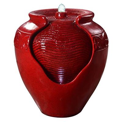 TEAMSON HOME Peaktop - Fontaine de plancher de pot vitr&eacute;e ext&eacute;rieure - Rouge