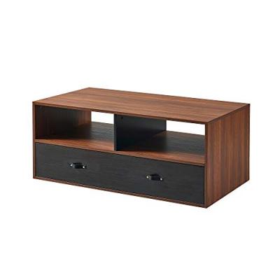 Table basse Henry avec poign&eacute;e cuir PU, finition noyer noir VNF-00086