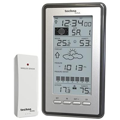 TECHNOLINE  WS 9040-IT Station M&eacute;t&eacute;o avec Horloge Argent/Grisaille
