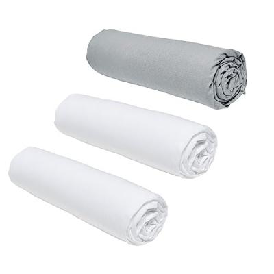 TODAY  Essential - Lot de 3 draps Housses 160x200 cm 2 Personnes 100% Coton Craie/Acier