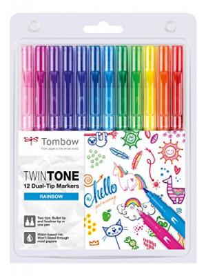Tombow tombow feutre double pointe ""twintone"" rainbow, set de 12 noir