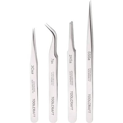 TOOLCRAFT Lot de 4 pincettes en acier inoxydable