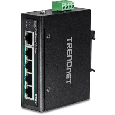TRENDNET  5 Port Fast Power Over Ethernet+ Din Rail Switch Noir