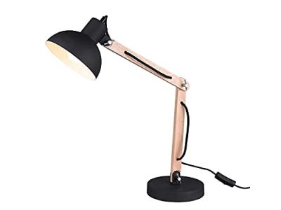TRIO -Leuchten Kimi 508300132 Lampe de table en m&eacute;tal noir mat bois naturel 1 x E27