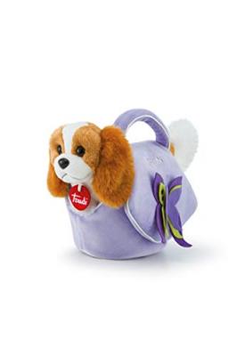 TRUDI  chien c&acirc;lin en sac lilas marron / violet 11 x 18 x 26 cm