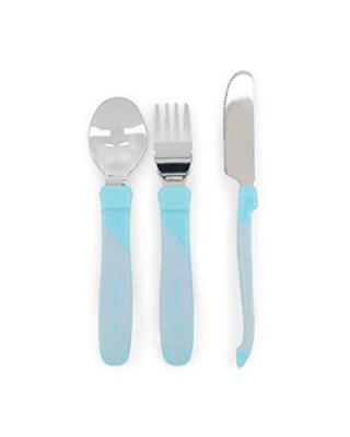 TWISTSHAKE  Couverts enfant inox bleu pastel 3 pi&egrave;ces