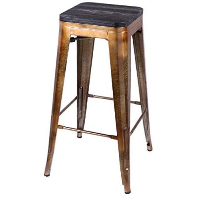 Tabouret de bar vintage Liv - H. 77 cm - Dor&eacute; et noir