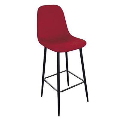 Tabouret de Bar M&eacute;tal Noir et Assise Velours Rouge Bordeaux - Rouge