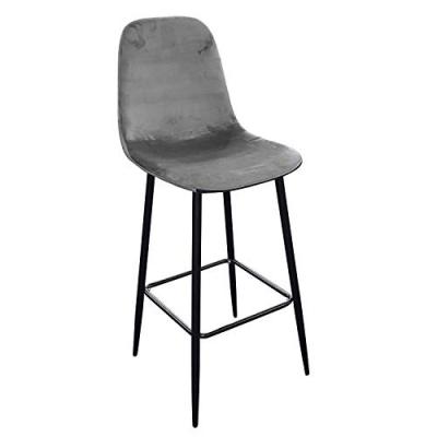 Tabouret de bar m&eacute;tal noir et assise velours gris 42x47x108cm