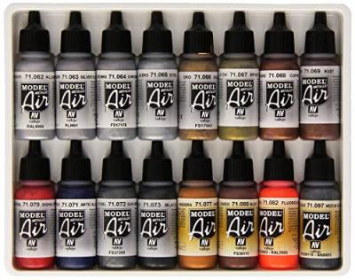 VALLEJO  Lot de 16&nbsp;pots de peinture acrylique pour Air Brush Couleurs assorties Effet m&eacute;tallis&eacute;