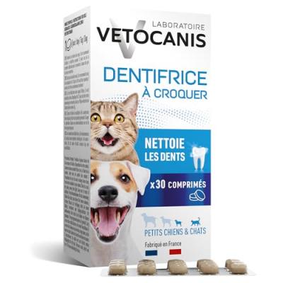 VETOCANIS Dentifrice croquer - x30 Comprim&eacute;s pour Chat et Petit Chien