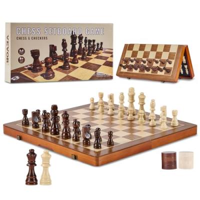 VEVOR Jeu d'Echecs Magn&eacute;tique En Bois 2 En 1 Pliable Portable Ensemble d'Echecs 38cm