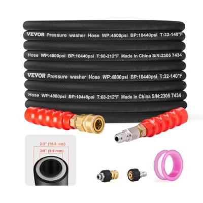 VEVOR  Tuyau Flexible de Nettoyeur Haute Pression 30,5 m Tuyau de Lavage &Eacute;lectrique de Rechange 9,9 mm Connecteur 3/8""-?14,8 M&acirc;le 3/8""-?15 Femelle Rayon de Courbure
