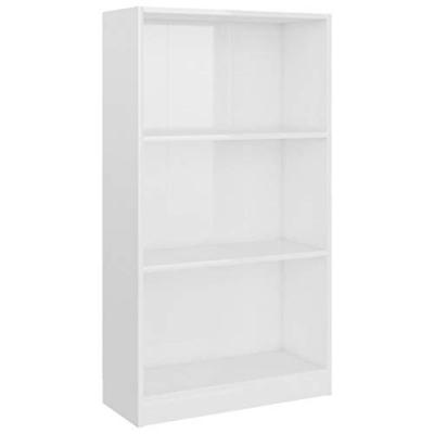 Biblioth&egrave;que &agrave; 3 niveaux blanc brillant 60x24x108 cm agglom&eacute;r&eacute;