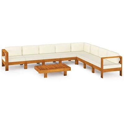 VIDAXL Salon de jardin 9 pcs avec coussins blanc cr&egrave;me Bois d acacia