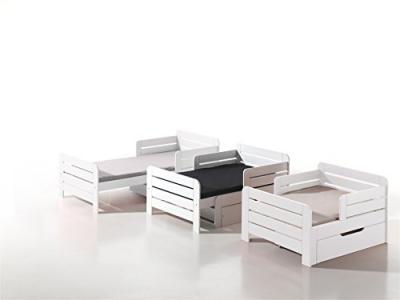 PARIS PRIX Lit enfant &eacute;volutif 90x140-160-200 cm + tiroir en pin blanc - JUMPY