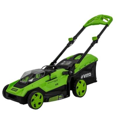 VITO Tondeuse &agrave; batterie 40v moteur brushless largeur 400mm bac 40l 6 hauteurs de coupe 25-75mm  