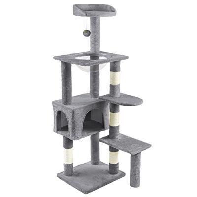 VOUNOT Arbre &agrave; Chat 138cm avec Griffoir Plateforme Niche et Capsule Spatiale gris