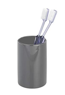 WENKO  Porte brosse &agrave; dents, gobelet salle de bain Polaris, Gris, C&eacute;ramique, &oslash;7,5 x 11 cm