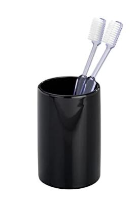 WENKO  Porte brosse &agrave; dents, gobelet salle de bain Polaris, Noir, C&eacute;ramique, &oslash;7,5 x 11 cm