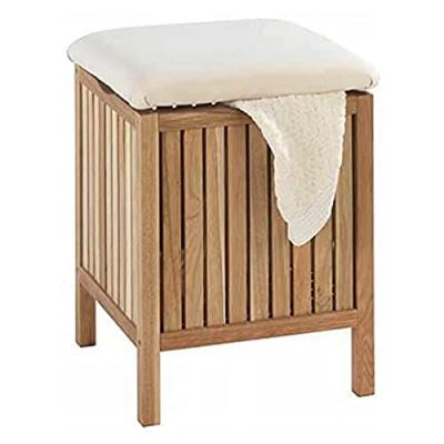 WENKO Tabouret panier &agrave; linge ""Norway"", Panier &agrave; linge Bois, Noyer, 39x52x39 cm