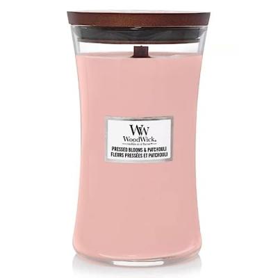 WOODWICK Bougie fleurs press&eacute;es patchouli grand mod&egrave;le - - Rose -