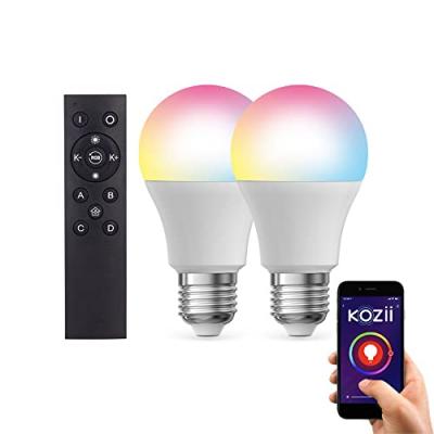 KOZII Pack de 2 Ampoules LED connect&eacute;es A60, culot E27, RVB avec t&eacute;l&eacute;commande connect&eacute;e