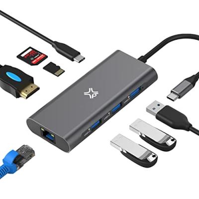 XTREMEMAC Hub  usb-c - 8 ports - usb-c pd,usb-a 3.0,hdmi 4k,sd/micro,ethernet rj45 XWH-HUB8-13