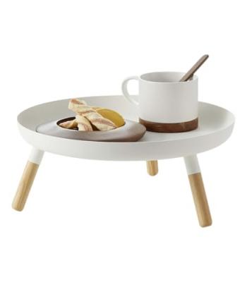 YAMAZAKI  Plain Table &agrave; Plateau, Acier alli&eacute; Bois, Blanc, Taille Unique