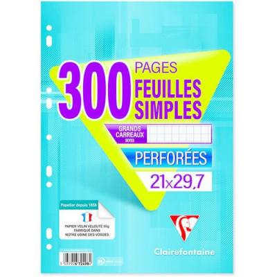 CLAIREFONTAINE Feuilles Simples Perforees 300 Pages Seyes - 90 G - Blanc - 21 X 29.7 Cm