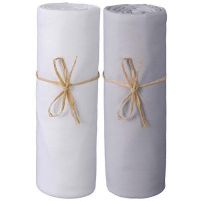 P TIT BASILE Lot x2 draps housse jersey extensible coton Bio blanc/gris-perle
