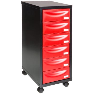 P.HENRY Meuble de rangement sur roulettes 6 tiroirs m&eacute;tal rouge et noir folia