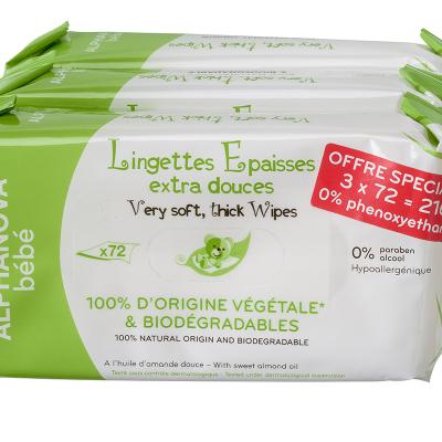 ALPHANOVA  B&eacute;b&eacute; Lingettes &Eacute;paisses Extra Douces Lot de 3 x 72 Lingettes