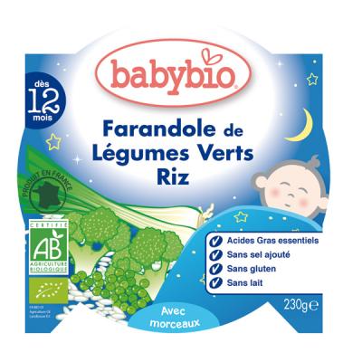BABYBIO  Assiette Brocoli/Haricots Verts de Vend&eacute;e Riz 12+ Mois 230 g - Lot de 5