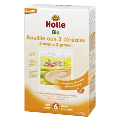 HOLLE  - Bouillie pour b&eacute;b&eacute;, 3 c&eacute;r&eacute;ales, &agrave; partir de 4 mois - 250g