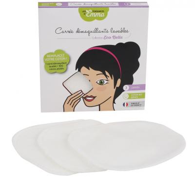 LES TENDANCES D EMMA Les Tendances d'Emma 3 Carr&eacute;s D&eacute;maquillants Lavables Coton Bio Biface