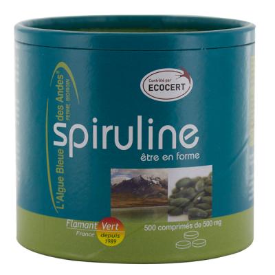 FLAMANT VERT  Spiruline Algue Bleue des Andes 500 Comprim&eacute;s de 500 mg