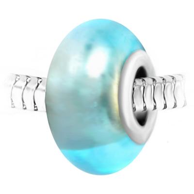 SO CHARM BIJOUX Charm perle verre bleu et acier par SC Crystal BEA0141