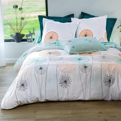 BECQUET Housse de couette en coton PISSENLIT &agrave; fleurs stylis&eacute;es blanc